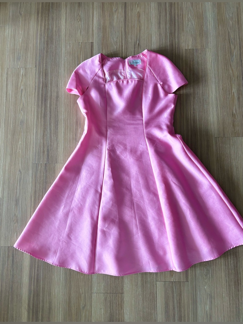 EY Boutique Dress Pink Satin A-Line Short Sleeve Womens 14 Retro 50s Housewife